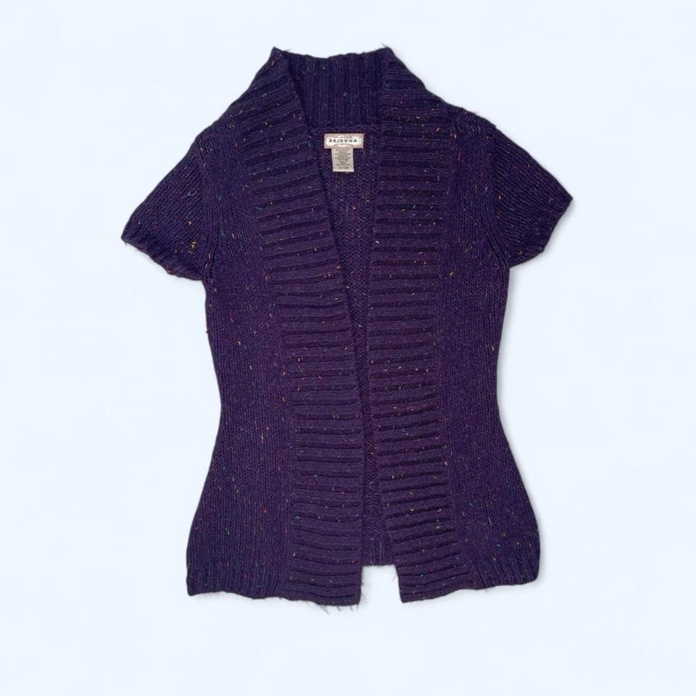 Arizona Jean Co Cable Knit Short Sleeve Open Front Purple Cardigan size S